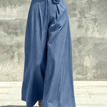 Flowing Wide Leg High Waist Pants with 3D Flower Drawstring