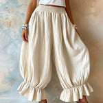 Casual Smocked Waist Wide Leg Ruffle Hem Balloon Pants