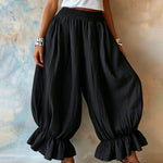 Casual Smocked Waist Wide Leg Ruffle Hem Balloon Pants