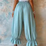 Casual Smocked Waist Wide Leg Ruffle Hem Balloon Pants