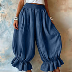 Casual Smocked Waist Wide Leg Ruffle Hem Balloon Pants