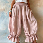 Casual Smocked Waist Wide Leg Ruffle Hem Balloon Pants