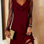 Chic Cowl Neck Lace Sleeve Cocktail Dress
