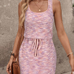 Casual Tie-Dye Knit Square Neck Belted Tank Dress