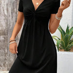 Comfy Stretchy Deep V-neck Short Sleeve A-line Dress