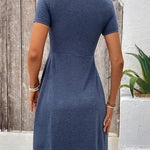 Comfy Stretchy Deep V-neck Short Sleeve A-line Dress
