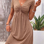 Comfy Stretchy Deep V-neck Short Sleeve A-line Dress