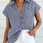 Retro Plaided Short Sleeve Blouse