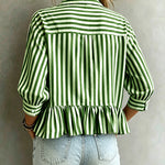 French Style Summer Striped Peplum Blouse