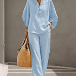 Minimalism Loose Fit Cotton Blend Matching Set