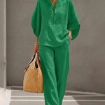 Minimalism Loose Fit Cotton Blend Matching Set