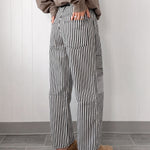 Casual 100% Cotton Elastic Waist Patchwork Striped Pants