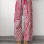 Casual 100% Cotton Elastic Waist Patchwork Striped Pants