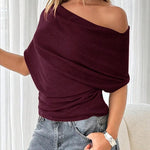 Asymmetric One Shoulder Ribbed Knit Top