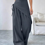 High Waist Wrap Overlay Wide Leg Palazzo Pants