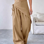 High Waist Wrap Overlay Wide Leg Palazzo Pants