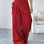 High Waist Wrap Overlay Wide Leg Palazzo Pants