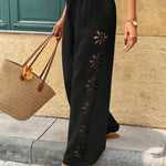 Casual Boho Floral Eyelet Wide-Leg Pants