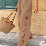 Casual Boho Floral Eyelet Wide-Leg Pants