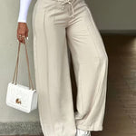 Daily Comfort Tie Front Elastic Waist Wide Leg Pants