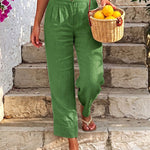 Casual Linen-Look High Waisted Trousers
