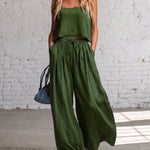 Outfit Crop Cami Top and High Waist Wide Leg Pants Set
