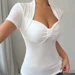 Versatile Sweetheart Neck Basic Bodycon T-Shirt