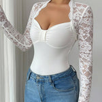 Elegant Lace Sleeve Panel Knit Bodycon Top