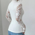 Elegant Lace Sleeve Panel Knit Bodycon Top