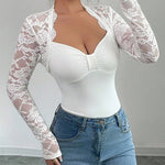 Elegant Lace Sleeve Panel Knit Bodycon Top