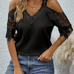 Elegant Lace Splicing Cold Shoulder Blouse