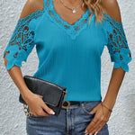 Elegant Lace Splicing Cold Shoulder Blouse