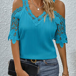 Elegant Lace Splicing Cold Shoulder Blouse