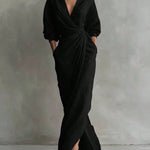 Minimalist V-Neck Long Sleeve Maxi Wrap Dress