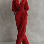 Minimalist V-Neck Long Sleeve Maxi Wrap Dress
