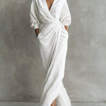 Minimalist V-Neck Long Sleeve Maxi Wrap Dress