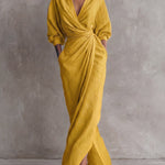 Minimalist V-Neck Long Sleeve Maxi Wrap Dress
