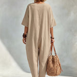 Casual Loose V-Neck Double Pocket Harem Jumpsuit