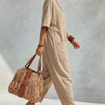 Casual Loose V-Neck Double Pocket Harem Jumpsuit