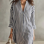 Classic Cotton-Blend Vertical Striped Boyfriend Shirt Dress