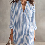 Classic Cotton-Blend Vertical Striped Boyfriend Shirt Dress