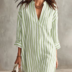 Classic Cotton-Blend Vertical Striped Boyfriend Shirt Dress