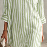Classic Cotton-Blend Vertical Striped Boyfriend Shirt Dress