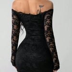 Sexy Off-Shoulder Lace Long Sleeve Bodycon Mini Dress