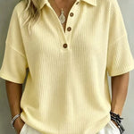 Effortless Polo Collar Short Sleeve Waffle T-shirt