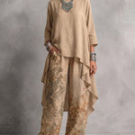 Boat Neck High Low Hem Top & Floral Wide Leg Pants Set