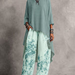Boat Neck High Low Hem Top & Floral Wide Leg Pants Set