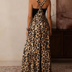 Leopard Print Square Neck Wide Leg Overall Jumpsuit