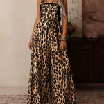 Leopard Print Square Neck Wide Leg Overall Jumpsuit