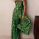Leopard Print Square Neck Wide Leg Overall Jumpsuit